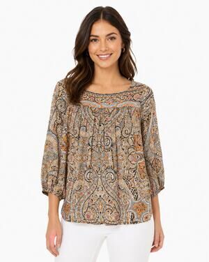 Cleobella Paisley Blouse Small Long Sleeve Printed Boho Natural Yarn Lightweight
